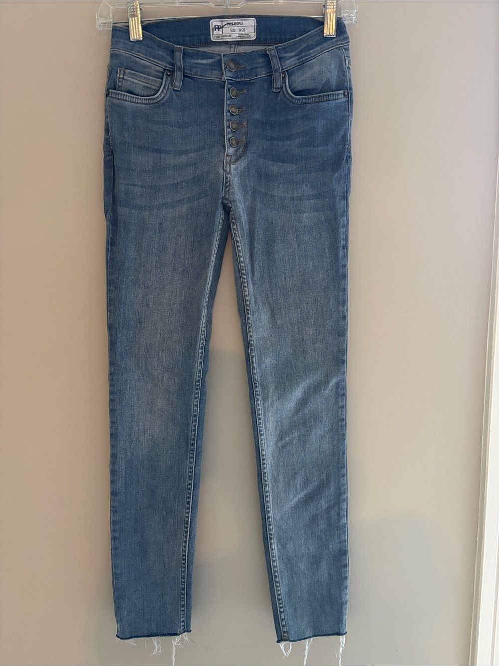 Free People Light Blue Button-Fly Skinny Jeans